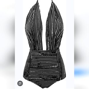Coco Ship White And Black Striped One Piece Swimsuit